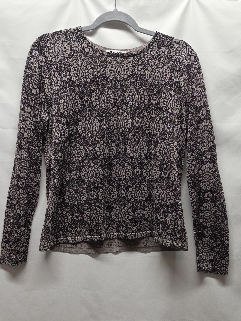 Nygard Collection Women's Long-Sleeve Crewneck Printed Top - Black & Cream